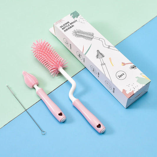 Silicone baby bottle brush set with soft bristle head
