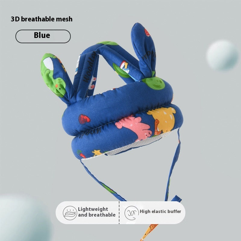 Blue baby head support with colorful patterns