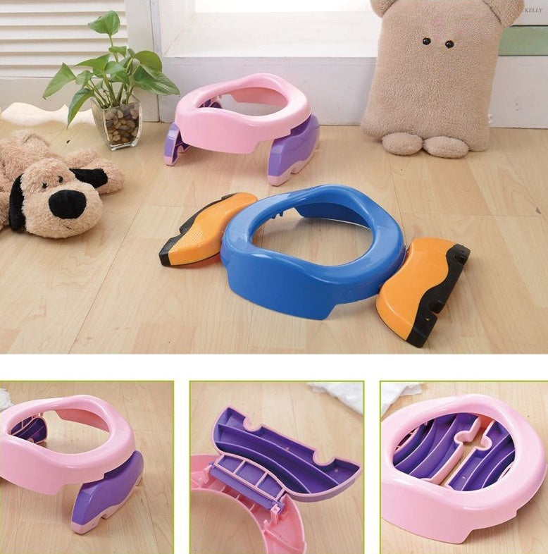 Portable potty seat in bathroom setting