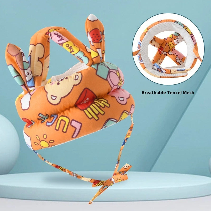 Colorful baby seat with cartoon design on a blue background