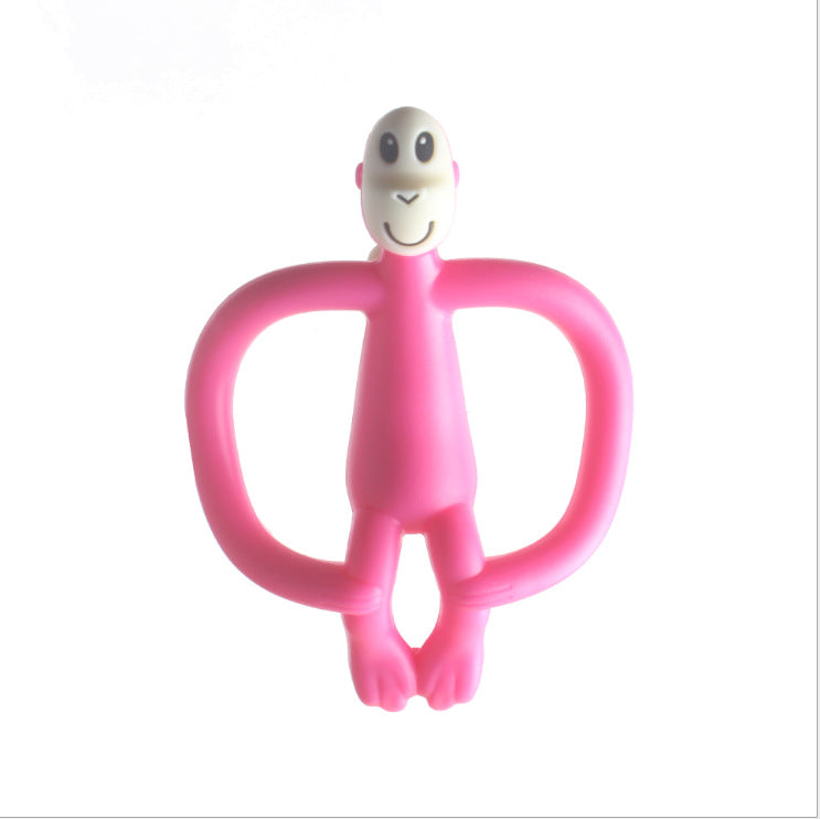 Pink monkey-shaped toy with a smiling face 