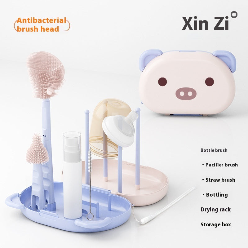 Soft silicone feeder bottle brush with compact storage case