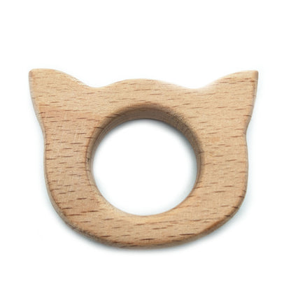 Animal shaped wooden baby teether carved from beech wood