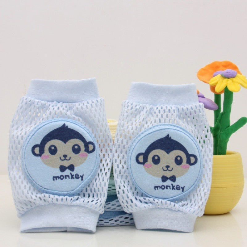 Blue baby knee pads with monkey print