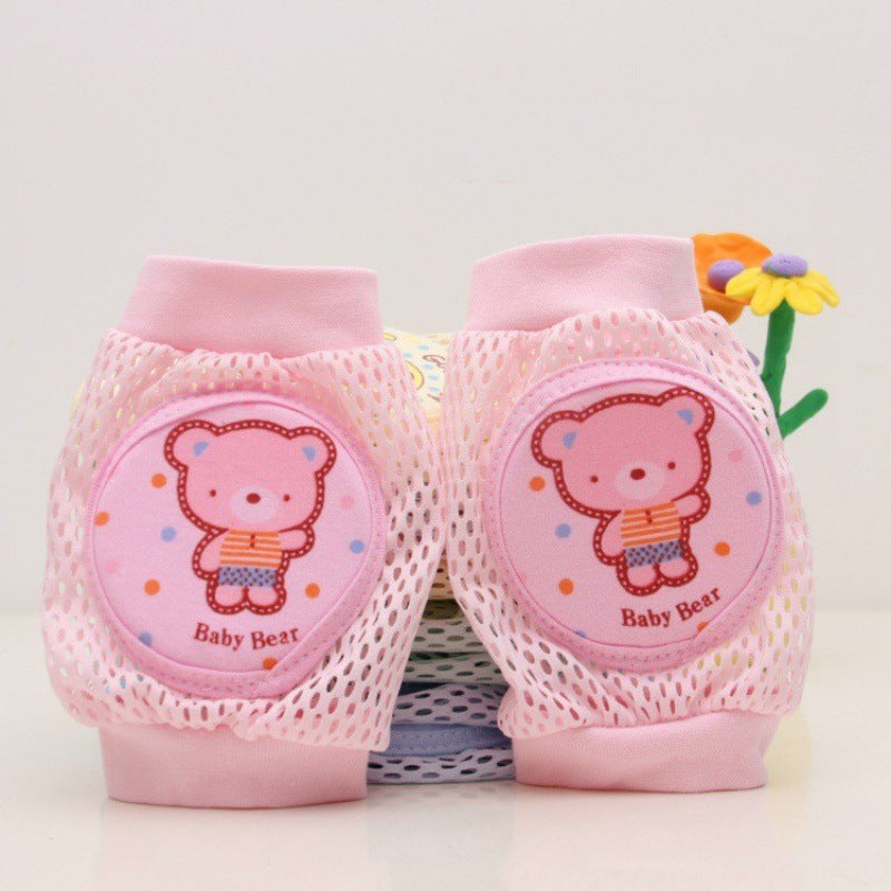  Pink baby knee pads teddy bear print