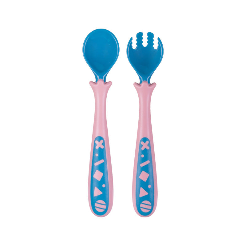 Baby self feeding spoon set, blue and pink