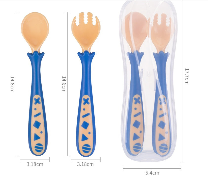  Baby self feeding spoon set with size and travel case