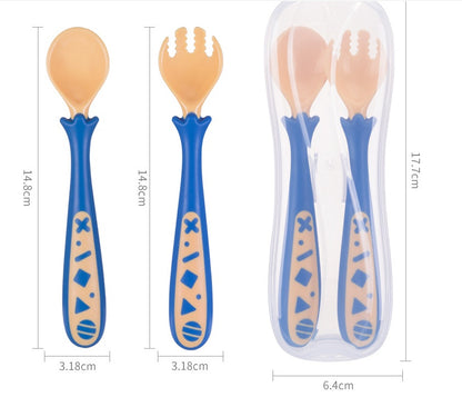  Baby self feeding spoon set with size and travel case