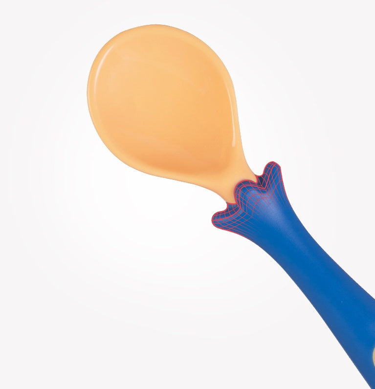  Baby self feeding spoon tip design close up
