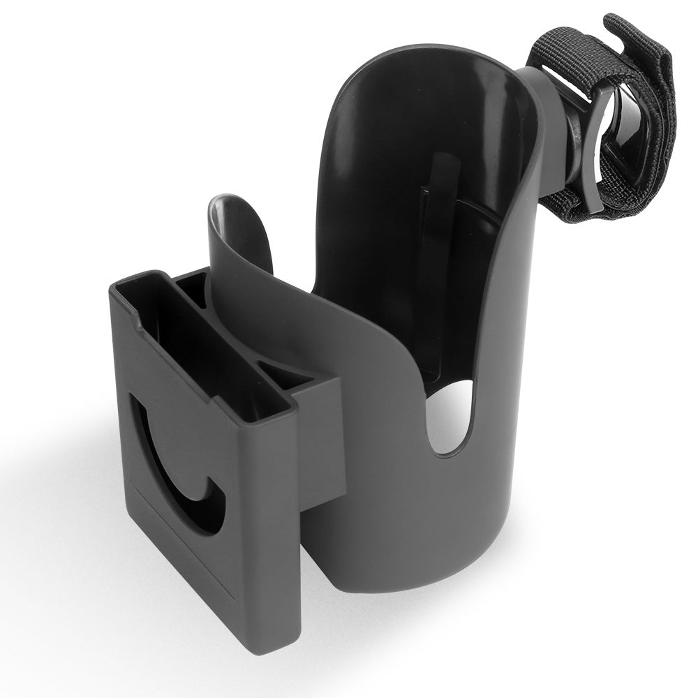Baby stroller cup holder with strap attachment
