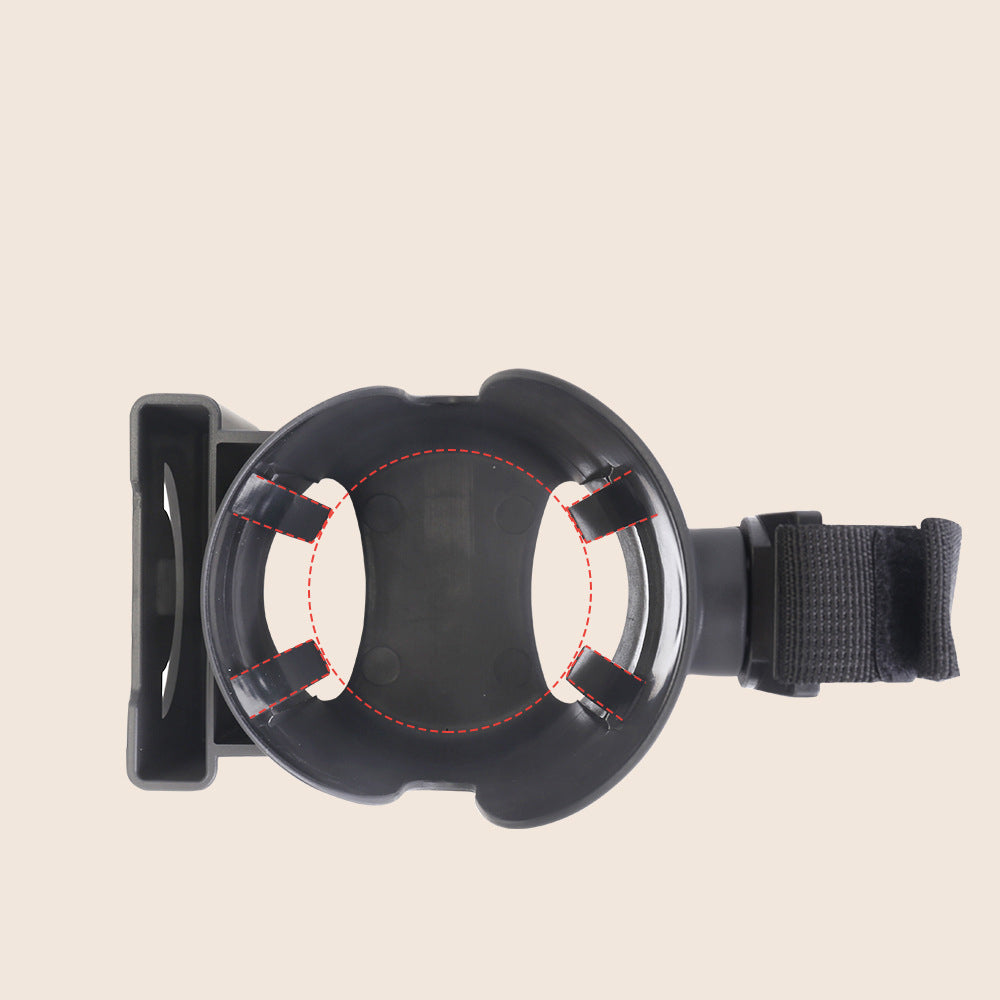 Baby stroller cup holder strap mount close up