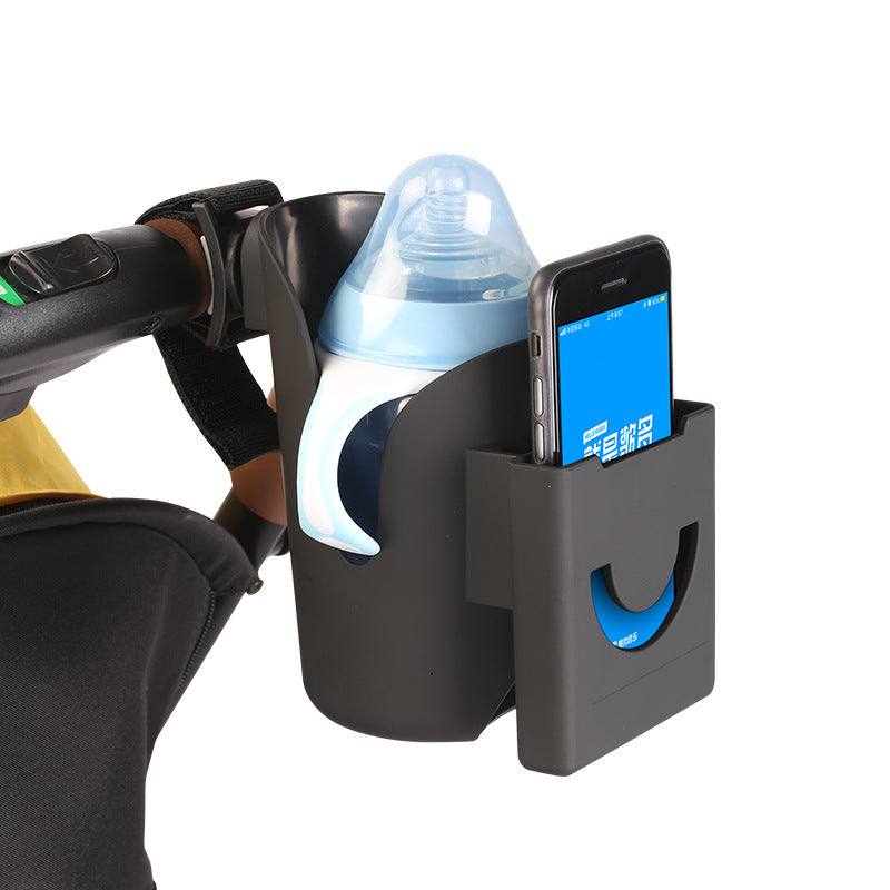 Baby stroller cup holder with phone slot