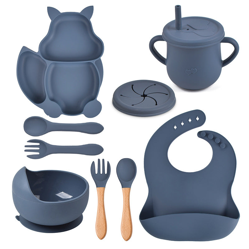 Silicone spoon and fork set for baby self-feeding
