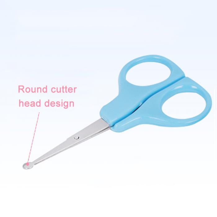Blue children's scissors with a round cutter head design 