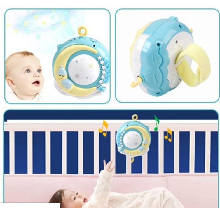 Crib mobile hanging rattles including bird, butterfly, and horse