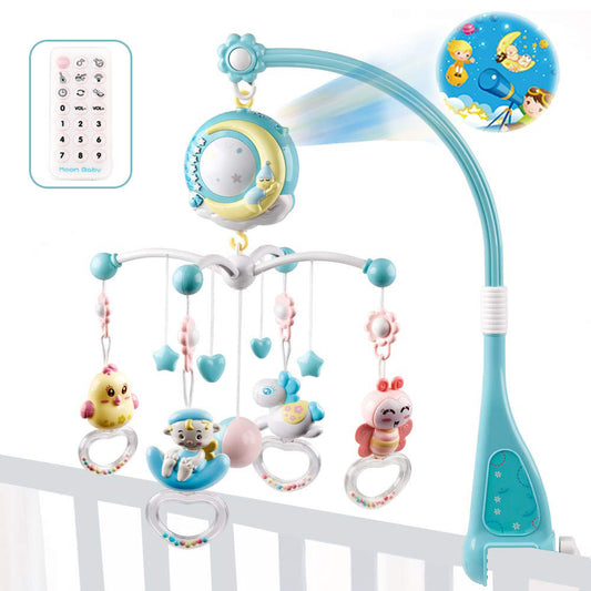 Musical baby crib mobile with moon-shaped projector light