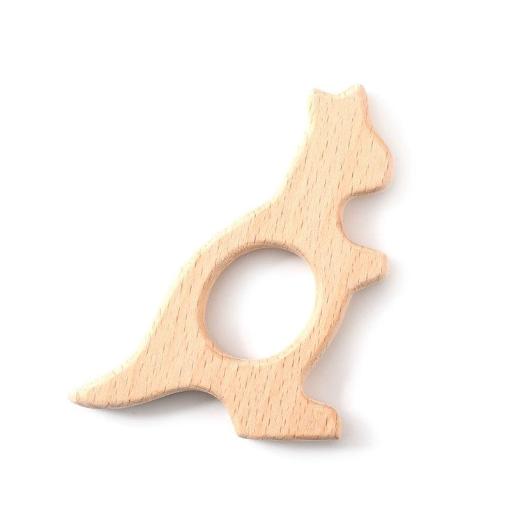 Beech wood baby teether in a smooth carved shape