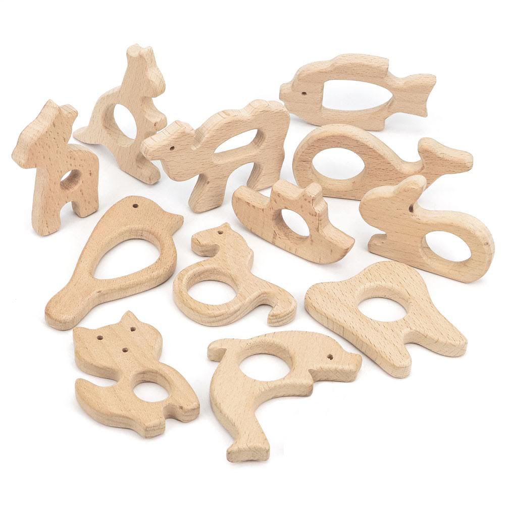 Beech wood baby teether natural teething toy for infants