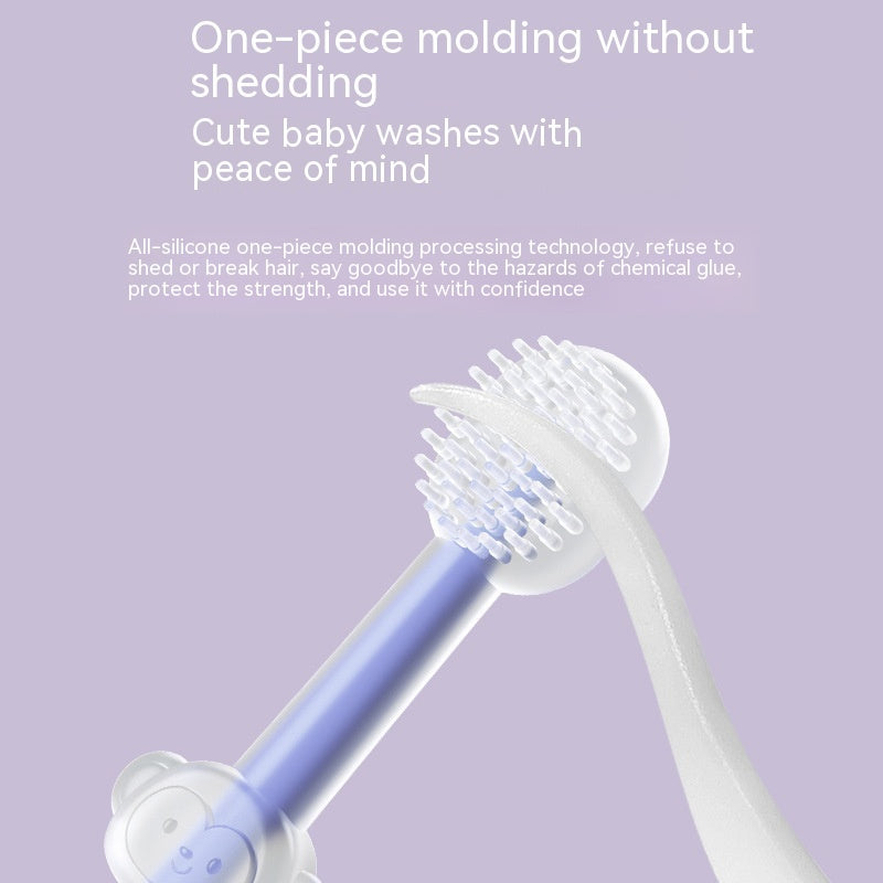 Newborn toothbrush set stored in clear vented travel case