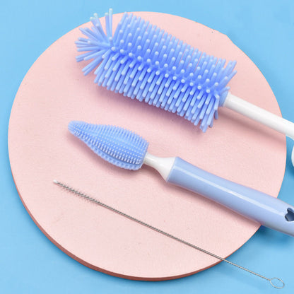 Baby bottle cleaner brush with round silicone bristle tip
