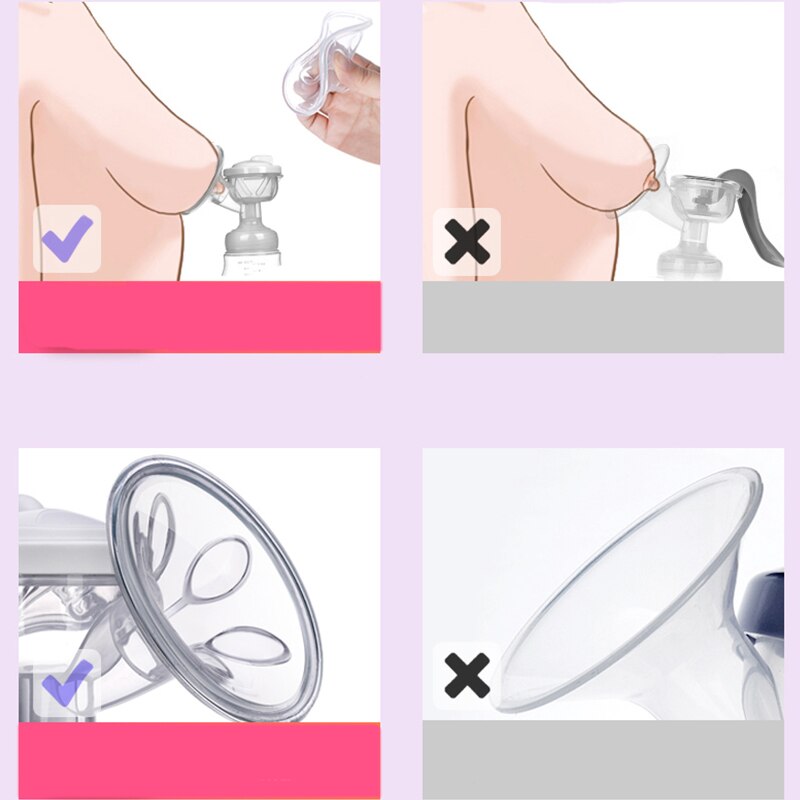  Guide showing correct versus incorrect breast pump flange positioning and fit.