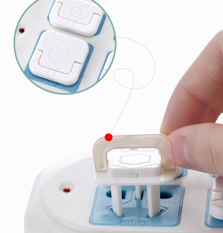 Childproof outlet cover pull tab close up