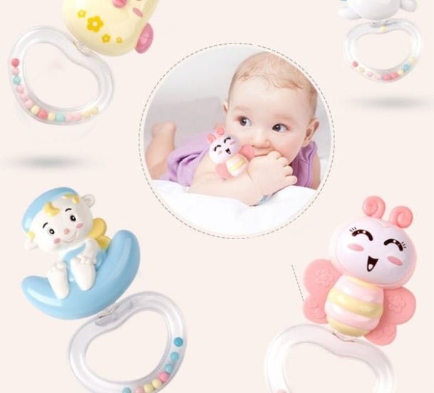Blue baby crib mobile with spinning hanging toys