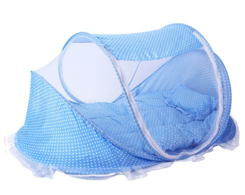 Crib tent mosquito net showing steel wire frame and mesh netting