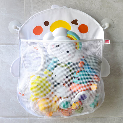 Strong suction cup mount on duck baby bath toy storage bag
