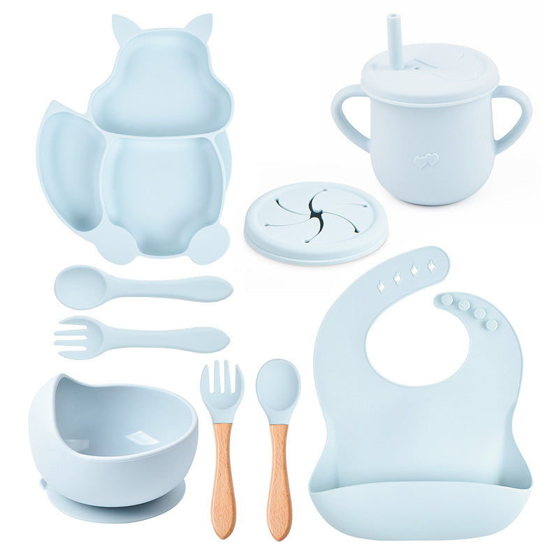 Wooden-handle baby spoon and fork for parent feeding