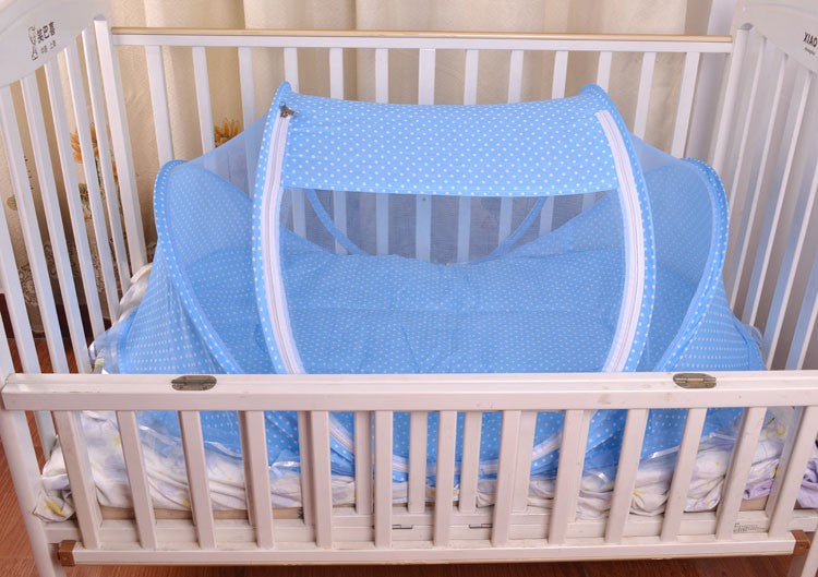 Foldable pop-up mosquito net tent shown fully open 