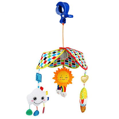 Musical crib toy with clip and plush characters