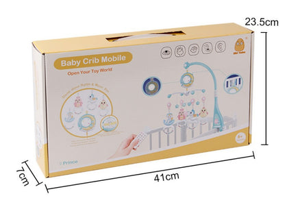 Baby mobile clipped onto crib rail with stand-alone arm