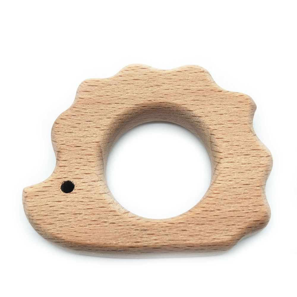 Natural wood baby teether with no plastic or batteries