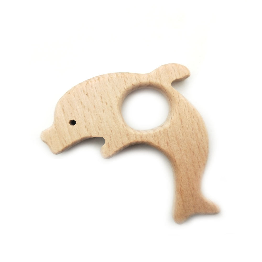 Natural wooden molar stick baby toy in a carved shape