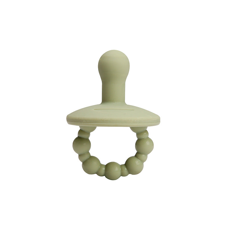 Close-up of silicone pacifier ring showing beaded teething texture