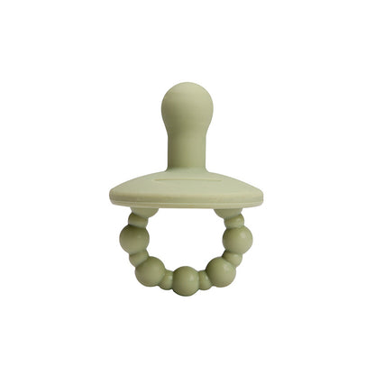 Close-up of silicone pacifier ring showing beaded teething texture