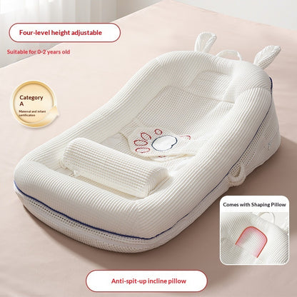 Portable baby lounger with four-level adjustable pillow for supervised rest