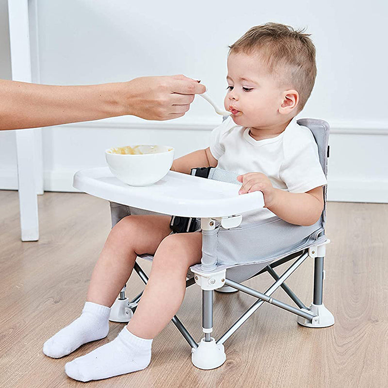 Portable high chair gray baby feeding time