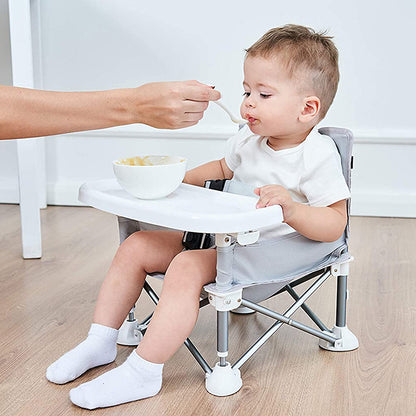Portable high chair gray baby feeding time