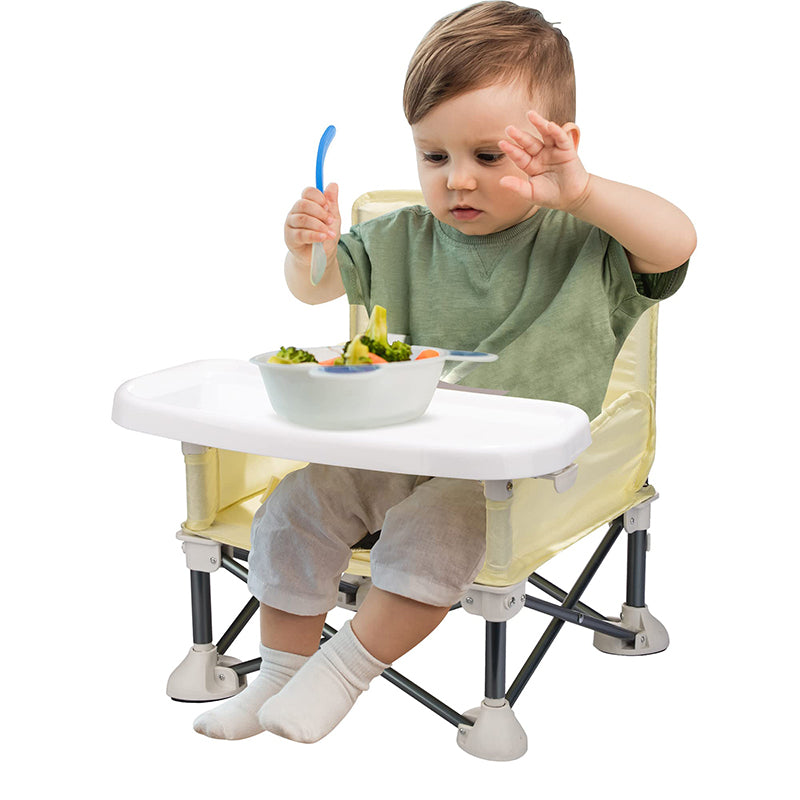 high chair yellow baby feeding time