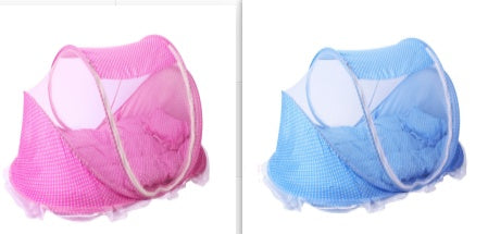 Self-supporting mosquito net tent for babies, blue and peach color 