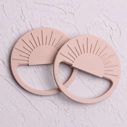 Blush pink silicone sun teether toy, set of two
