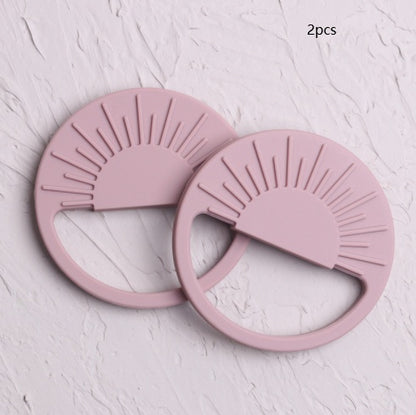 Dusty pink silicone sun teether toy, set of two

