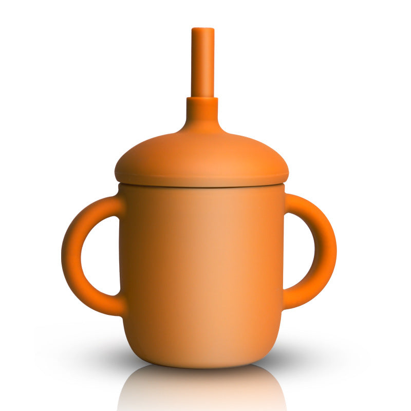 silicone straw sippy cup orange