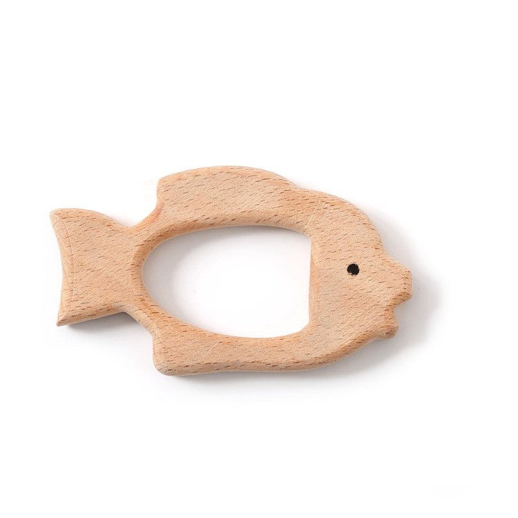Smooth beech wood teether that is safe for baby to chew