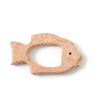 Smooth beech wood teether that is safe for baby to chew