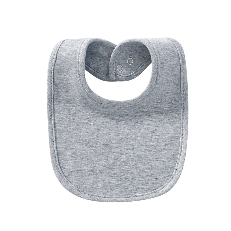 Grey waterproof cotton baby bib with snap closure