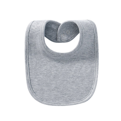 Grey waterproof cotton baby bib with snap closure