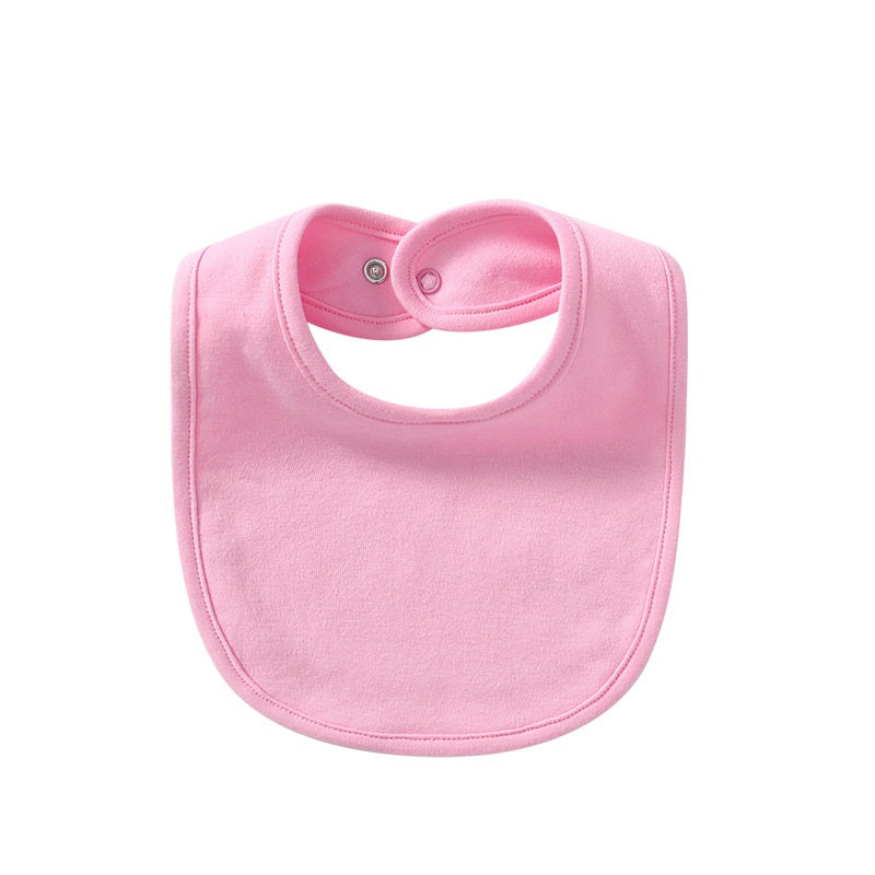 Pink waterproof cotton baby bib with snap closure